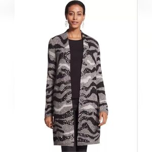 Chicos Jovi Long Zebra Wool Blend Cardigan Women Size Large